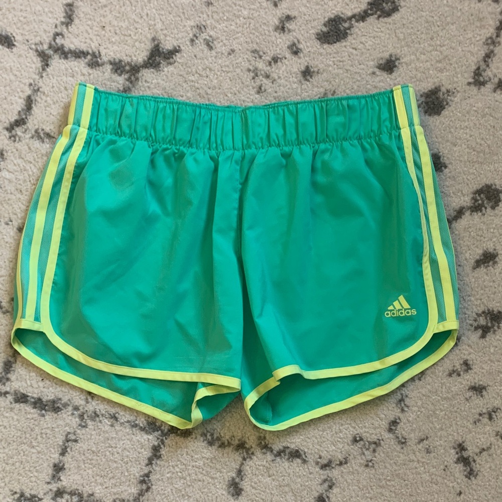 Adidas Women's Teal and Yellow Athletic Shorts